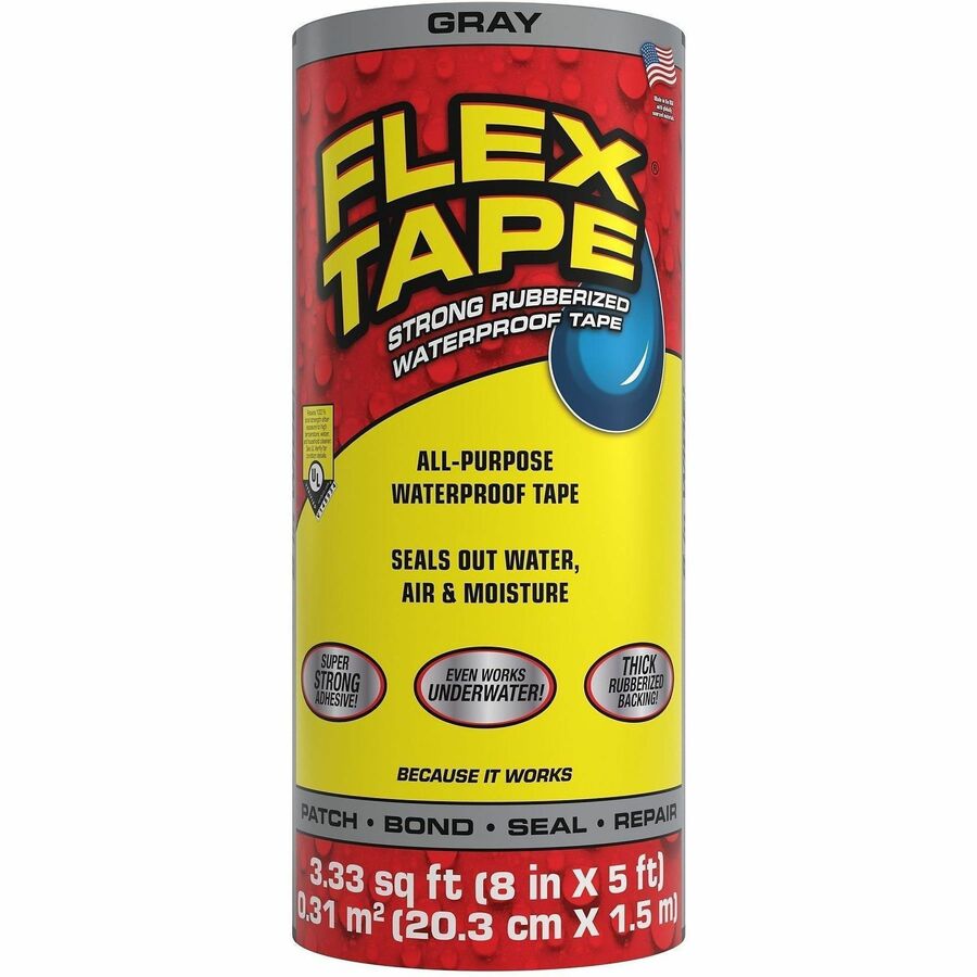 FLEX SEAL Repair Tape - 5 ft Length x 8" Width - Gray - Rubber Backing - Water Proof, UV Resistant, Temperature Resistant, Weather Resistant, Moisture Resistant - For Repair, Sealing, Home, Roofing, General Purpose, Bathroom, Project, Multi Surface, Bo...