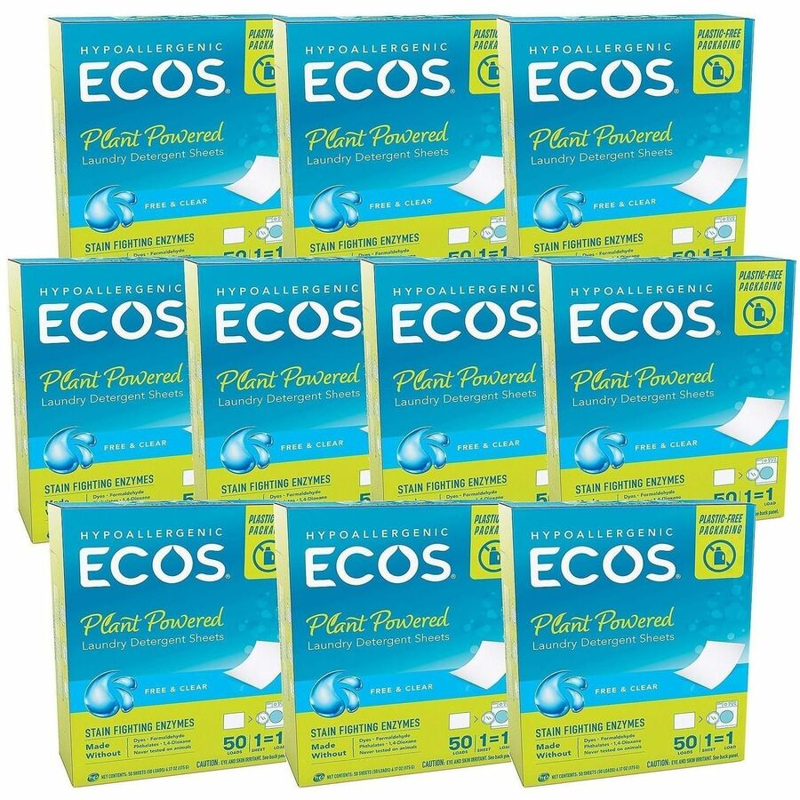 ECOS®, PRO Liquidless Laundry Detergent Sheets - For Laundry, Washing Machine - Sheet - Free & Clear Scent - Recommended For: Stain Remover, Odor Remover - Hypoallergenic, Skin-friendly, Deodorize, Enzyme Activated, Dye-free, Phthalate-free, Spill R...