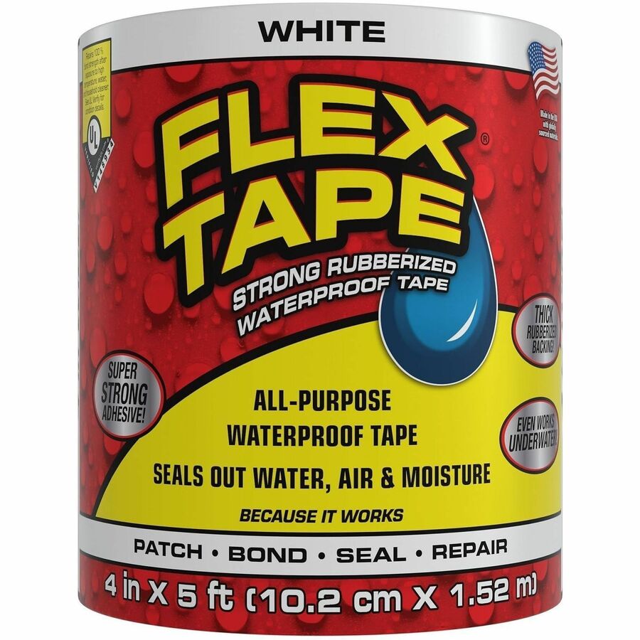 FLEX SEAL Repair Tape - 5 ft Length x 4" Width - White - Water Proof, UV Resistant, Temperature Resistant, Weather Resistant, Moisture Resistant - For Repair, Sealing, Home, Roofing, General Purpose, Bathroom, Project, Multi Surface, Bonding, Patching...