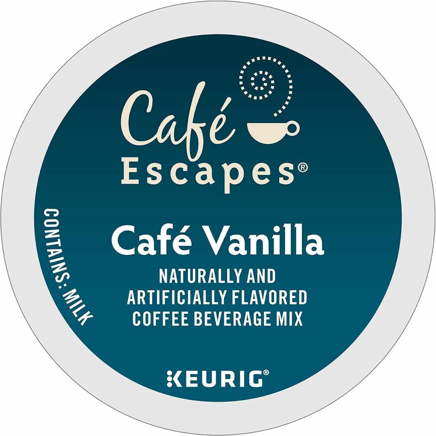 Café, Escapes®, K-Cup Cafe Vanilla Coffee - Compatible with Keurig K-Cup Brewer - 24 K-Cup - K-Cup - Café, Vanilla - 4 / Carton