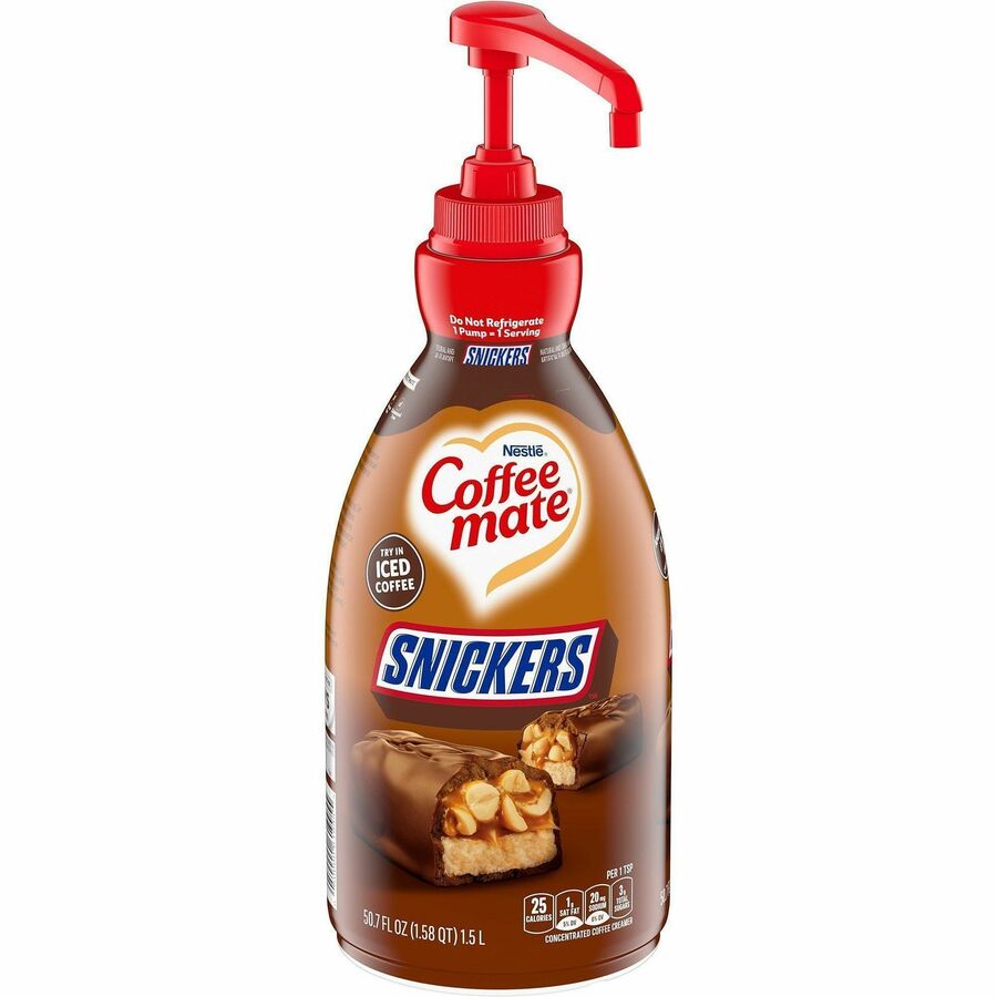 Coffee mate Liquid Pump Flavored Creamer - Snickers, Chocolate, Nut, Caramel Flavor - 50.72 fl oz (1.50 L) - 300 Serving - 2 / Carton