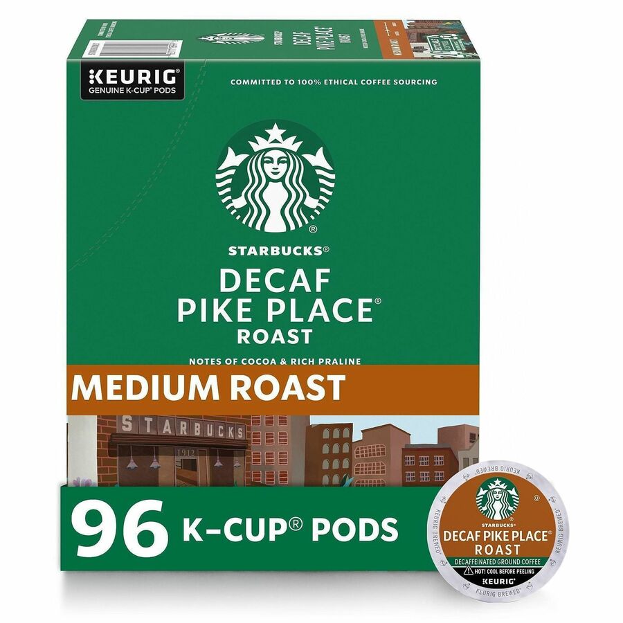 Starbucks®, K-Cup Decaf Pike Place Roast Coffee - Compatible with Keurig K-Cup Brewer - American - Medium - 24 K-Cup - K-Cup - Arabica, Latin America, Chocolate, Toasted Nut, Pike Place Roast - Decaffeinated - 4 / Carton