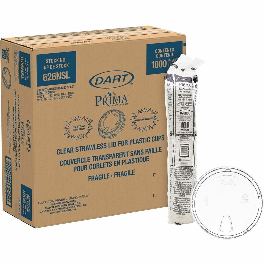 Dart Strawless Cup Lids - Round - 4" Diameter - Polyethylene Terephthalate (PET) - Clear - 100 Lids/Pack - 10 / Carton
