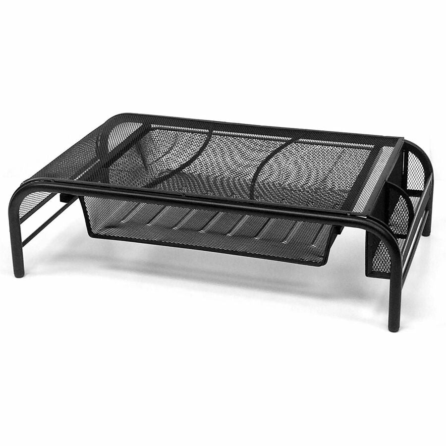 Mind Reader Monitor Stand and Organizer - Computer Monitor Display Type Supported - 5.50" Height x 20" Width x 11.50" Depth - Desktop - Metal Mesh, Rubber - Black - For Monitor, Notebook, Storage, Tablet, Electronic Equipment, Office Supplies, Keyboard...