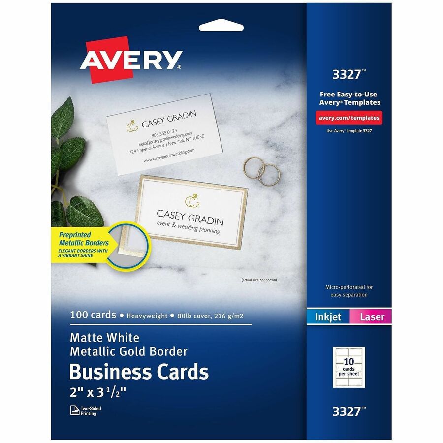 Avery Business Card - 2" x 3 1/2" - 80 lb Basis Weight - 216 g/m², Grammage - Pre-printed, Printable, Double-sided - White - 100 / Pack