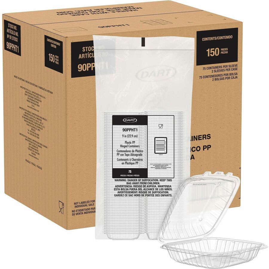 Dart 9" Hinged Food Containers - Food, Food Storage, Salad - Clear - Plastic Body - 2 / Carton