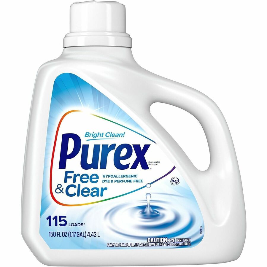 Purex Free & Clear Laundry Detergent - For Laundry - Concentrate - Liquid - 150 fl oz (4.7 quart) - 115 Loads - Recommended For: Dirt Remover, Stain Remover - Dye-free, Hypoallergenic, Non-irritating - Clear - 4 / Carton