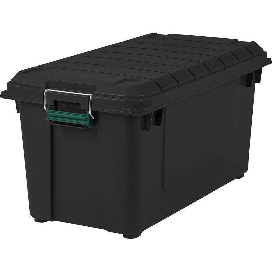Remington Heavy-Duty Storage Container - External Dimensions: 30" Length x 16" Width x 15.3" Height - 75 lb - 20.50 gal - Lid, Buckle Latch Closure - Heavy Duty - Stackable - Polypropylene, Metal, Plastic - Black, Green - For Clothes, Document, Food St...