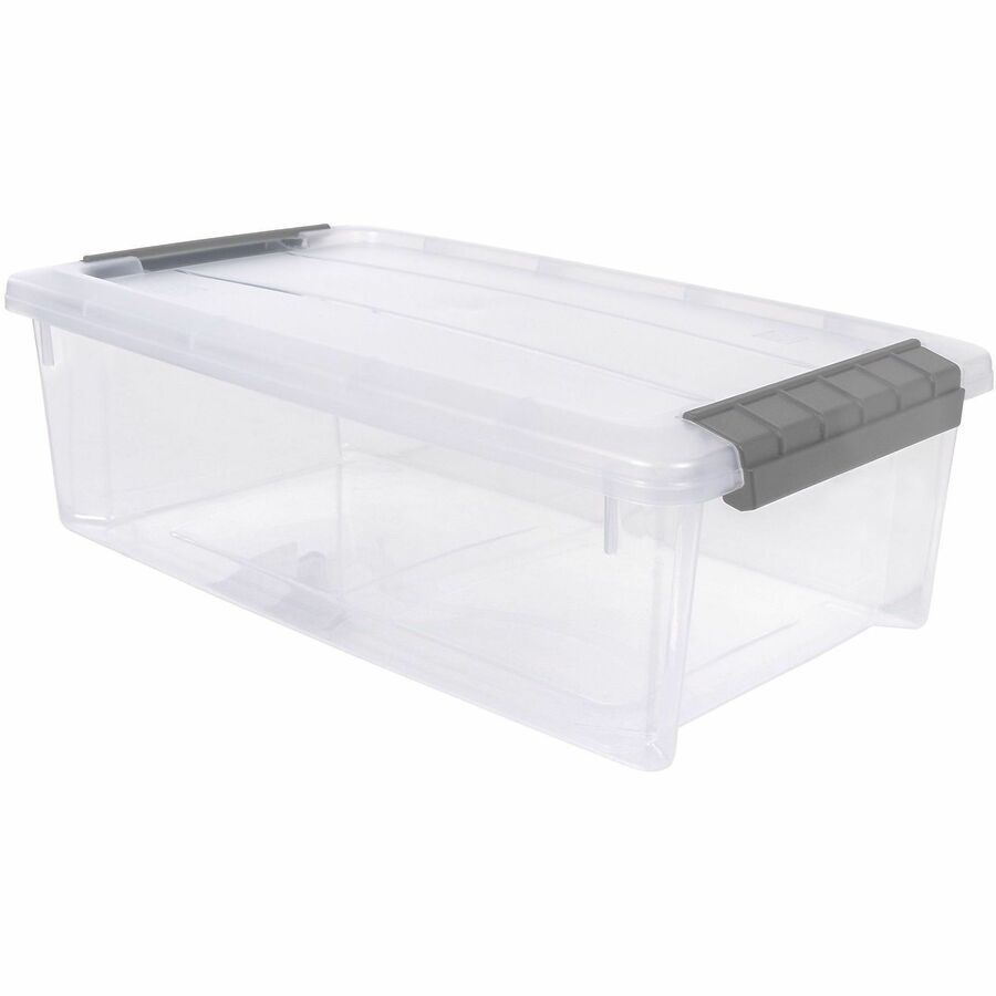 IRIS 6.2 QT Stack-and-Pull Storage Tote - External Dimensions: 14.1" Length x 8.1" Width x 4.6" Height - 1.55 gal - Buckle Latch Closure - Stackable - Clear, Gray - For Document - 1 Each