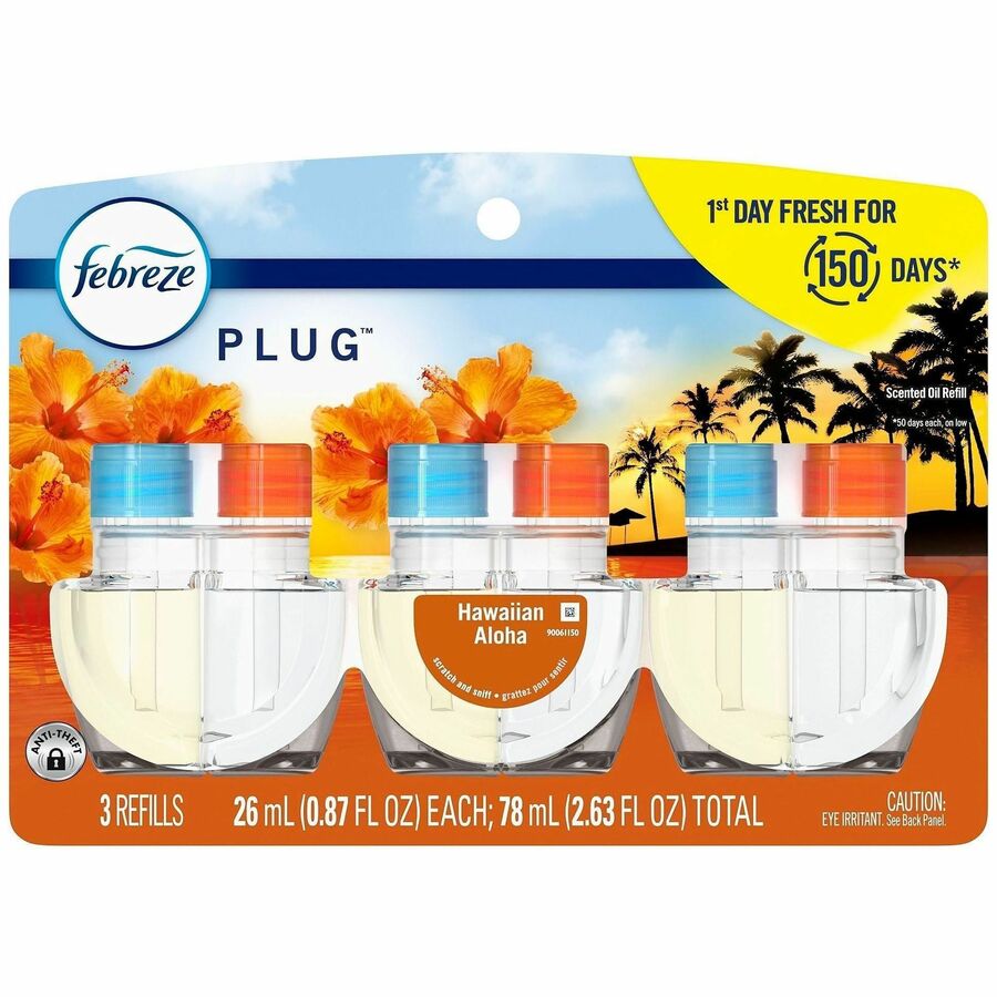Febreze FadeDefy PLUG Air Freshener - 2.63 oz - Hawaiian Aloha - 50 Day - Odor Neutralizer - 3 / Pack
