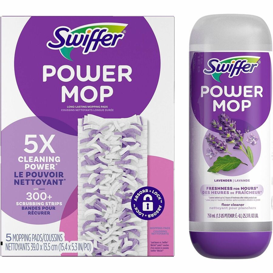 Swiffer PowerMop Refill Pack - For Multi Surface, Mopping, Floor - Liquid, Pad - Lavender Scent - Recommended For: Dirt Remover, Grime Remover, Spill Remover - Quick Drying - Purple - 4 / Carton