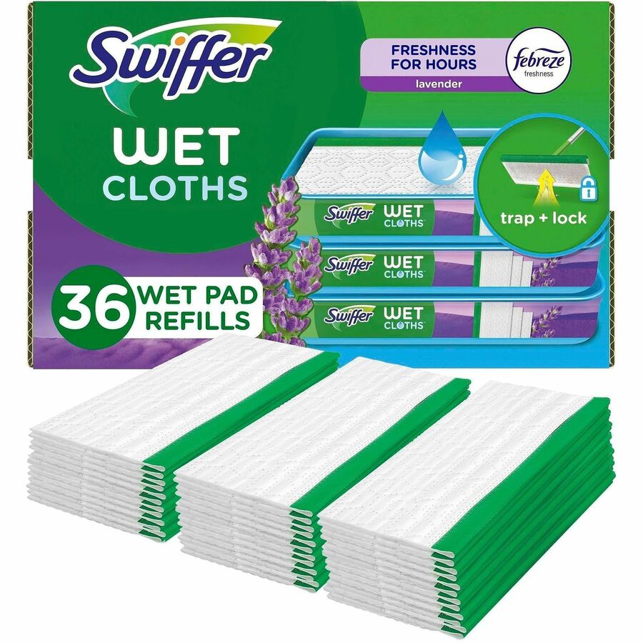 Swiffer Sweeper Wet Mop Cloths - Lavender Scent - 8" Width x 10" Length - Textured - White - 3 / Carton