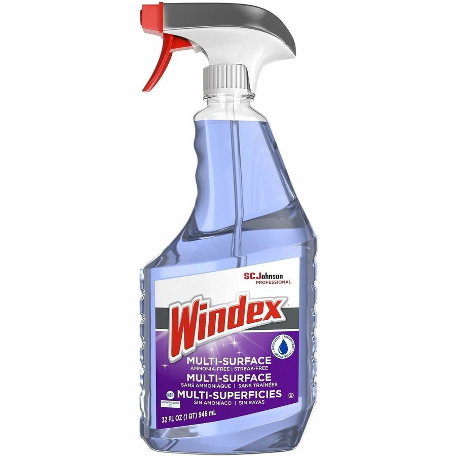 Windex®, Non-Ammoniated Cleaner - For Multi Surface - 32 fl oz (1 quart) - Non Ammoniated, Streak-free, Refillable, Kosher - Purple - 8 / Carton