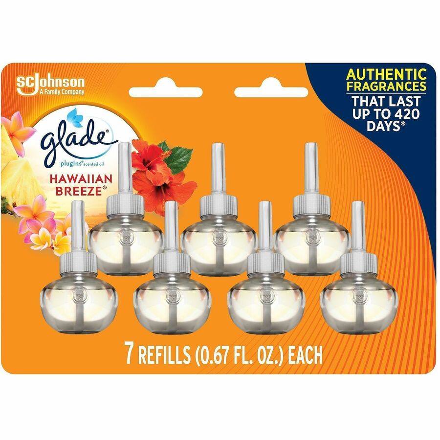 Glade PlugIns Scented Oil - Oil - 4.6 fl oz (0.1 quart) - Hawaiian Breeze - Paraben-free, Phthalate-free, Nitro Musk Free, Formaldehyde-free - 7 Refills/Pack - 5 / Carton