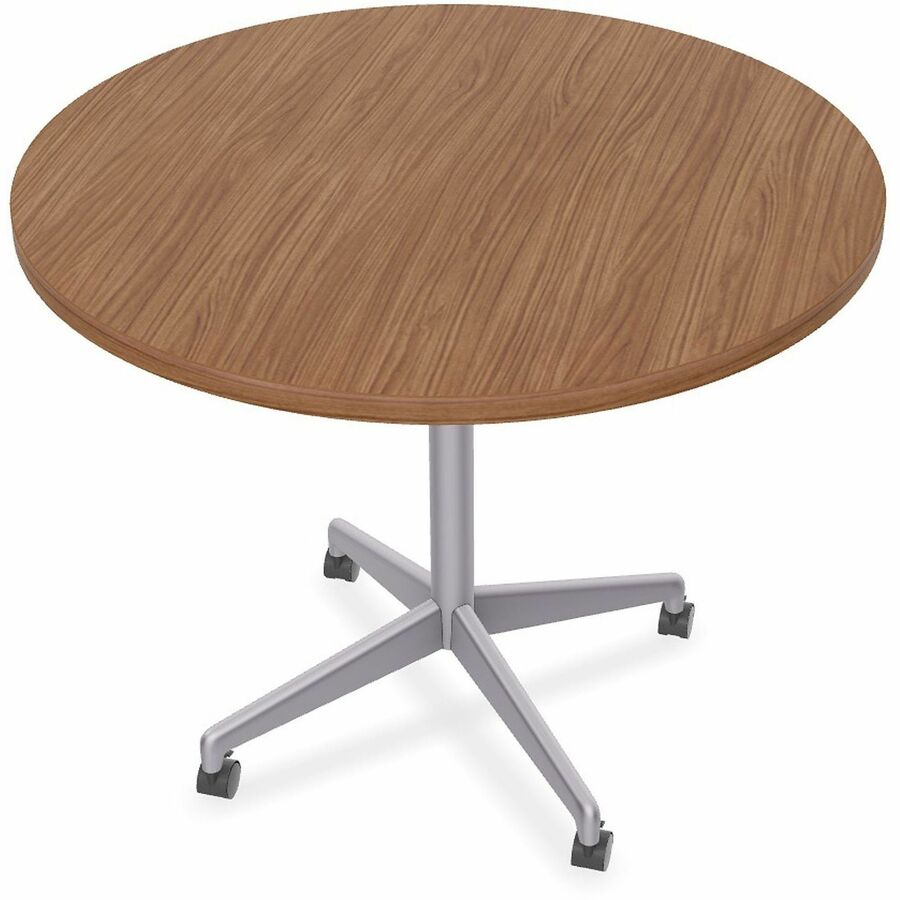Special-T ZIA Series Hospitality Tables Collection - Round Top - Powder Coated X-shaped Base - Mid-Century Modern Style x 42" Table Top Diameter - 29" Height - Hospitality, Office - Assembly Required - Walnut - High Pressure Laminate (HPL) - Cast Alumi...