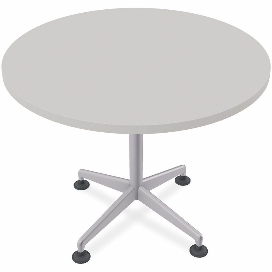 Special-T ZIA Series Hospitality Tables Collection - Round Top - Powder Coated X-shaped Base - Mid-Century Modern Style x 36" Table Top Diameter - 29" Height - Hospitality, Office - Assembly Required - Gray - High Pressure Laminate (HPL) - Cast Aluminu...