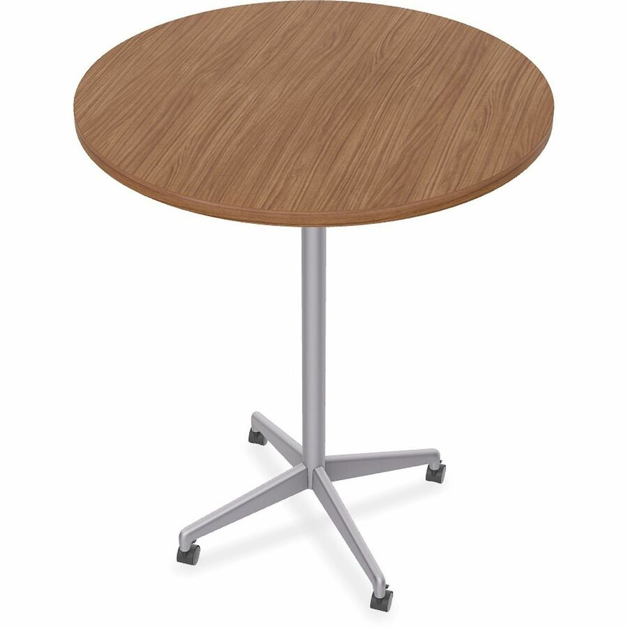 Special-T ZIA Series Hospitality Tables Collection - Round Top - Powder Coated X-shaped Base - Mid-Century Modern Style x 36" Table Top Diameter - 42" Height - Hospitality, Office - Assembly Required - Walnut - High Pressure Laminate (HPL) - Cast Alumi...