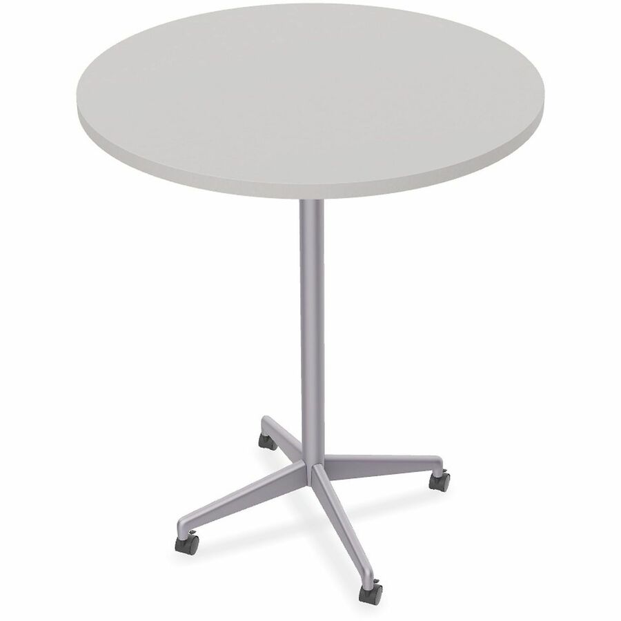 Special-T ZIA Series Hospitality Tables Collection - Round Top - Powder Coated X-shaped Base - Mid-Century Modern Style x 42" Table Top Diameter - 42" Height - Hospitality, Office - Assembly Required - Gray - High Pressure Laminate (HPL) - Cast Aluminu...