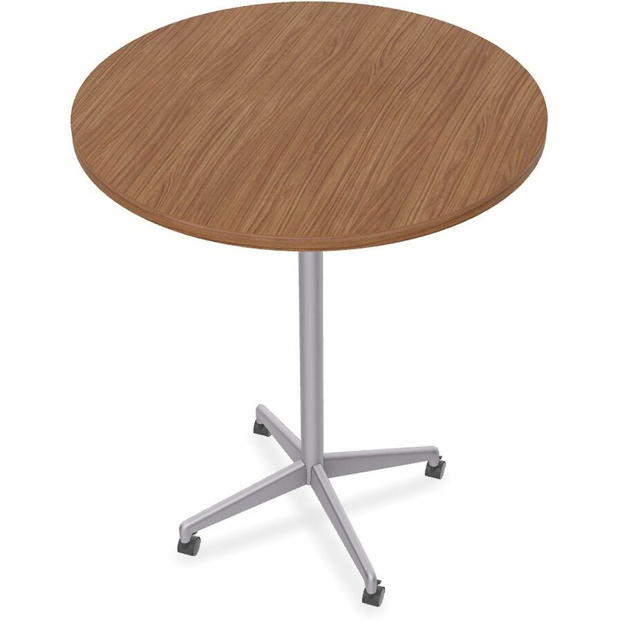 Special-T ZIA Series Hospitality Tables Collection - Round Top - Powder Coated X-shaped Base - Mid-Century Modern Style x 42" Table Top Diameter - 42" Height - Hospitality, Office - Assembly Required - Walnut - High Pressure Laminate (HPL) - Cast Alumi...