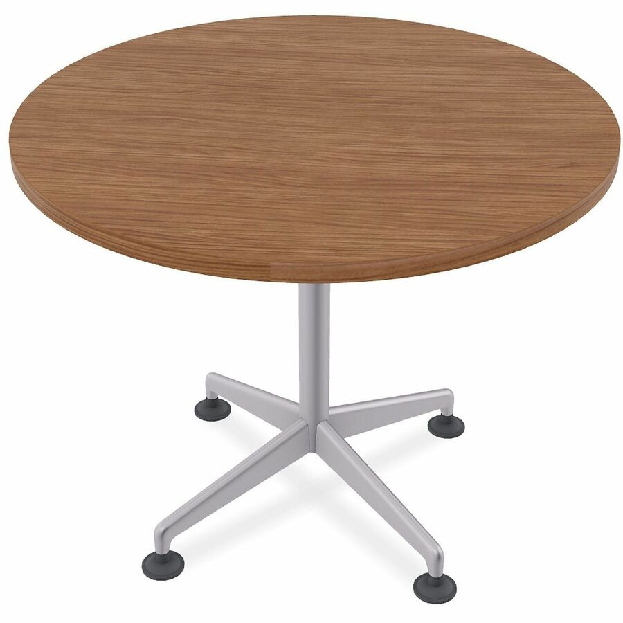 Special-T ZIA Series Hospitality Tables Collection - Round Top - Powder Coated X-shaped Base - Mid-Century Modern Style x 42" Table Top Diameter - 29" Height - Hospitality, Office - Assembly Required - Walnut - High Pressure Laminate (HPL) - Cast Alumi...
