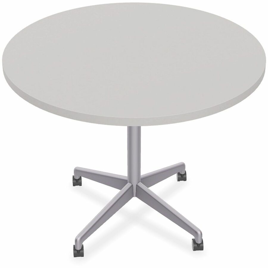 Special-T ZIA Series Hospitality Tables Collection - Round Top - Powder Coated X-shaped Base - Mid-Century Modern Style x 36" Table Top Diameter - 29" Height - Hospitality, Office - Assembly Required - Gray - High Pressure Laminate (HPL) - Cast Aluminu...