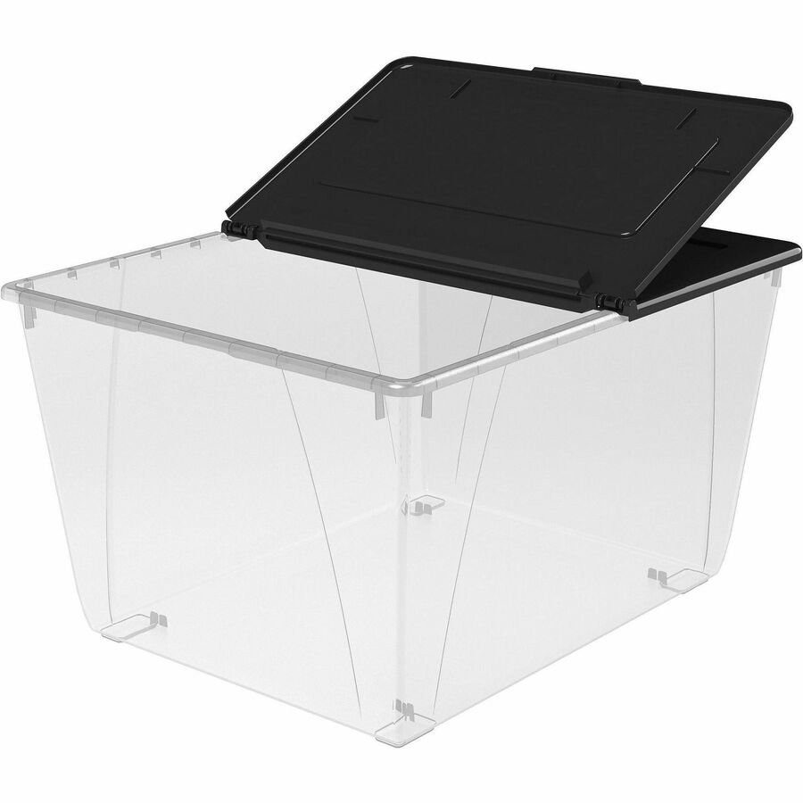 Storex Nesting File Totes - External Dimensions: 22.7" Width x 18.3" Depth x 12.9" Height - 60 lb - 16 gal - Flip Top, Lid Closure - Stackable - Clear, Black - For File, Document, Letter - 4 / Carton