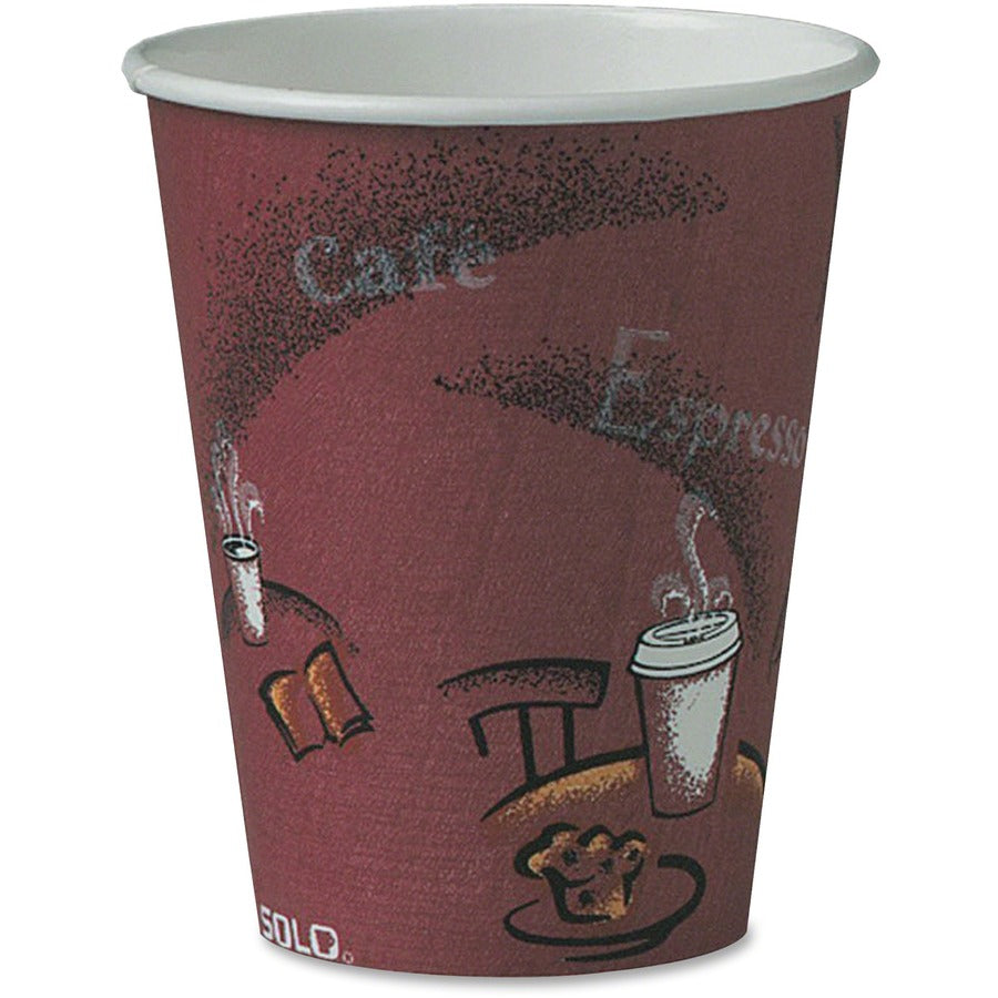 Solo 8 oz Bistro Design Disposable Paper Cups - Bistro - 8 fl oz - Maroon - Paper - Beverage, Hot Drink, Cold Drink, Coffee, Tea, Cocoa - 50 / Pack