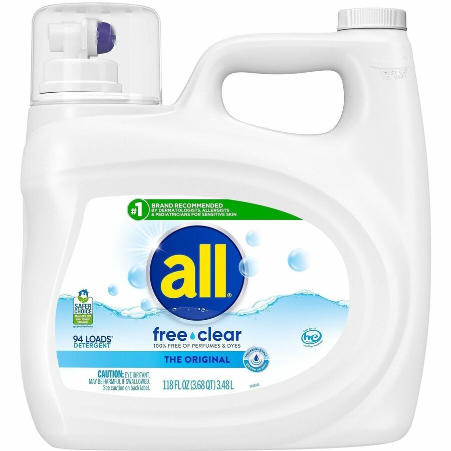 all Free Clear Liquid Laundry Detergent - For Washing Machine, Laundry - Liquid - 118 fl oz (3.7 quart) - 94 Loads - Recommended For: Allergen Remover, Pet Dander Remover, Pollen Remover, Stain Remover, Microbe Remover, Dirt Remover - Skin-friendly, Hy...