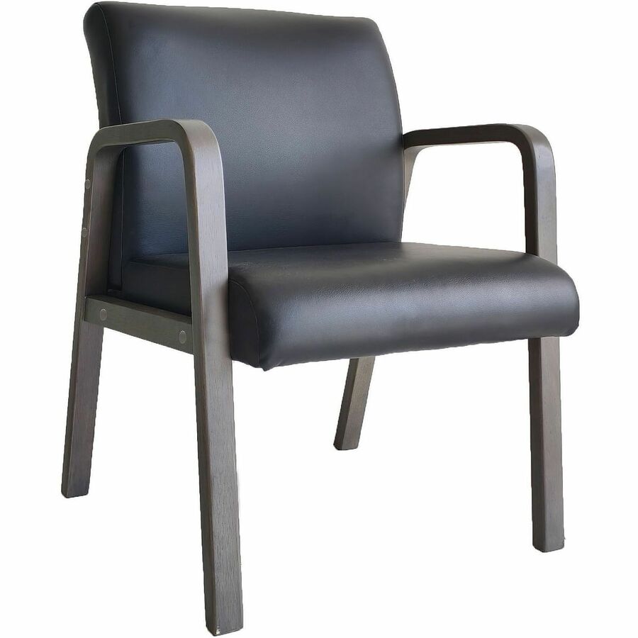 Lorell Solid Wood Frame Guest Chair - Solid Wood Frame Material - Four-legged Base - Black, Weathered Charcoal - Bonded Leather - Armrest - 1 Each