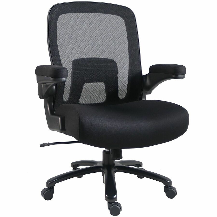 Lorell Big & Tall Flip Arm Chair - Black Seat Color - Mesh, Fabric - Armrest