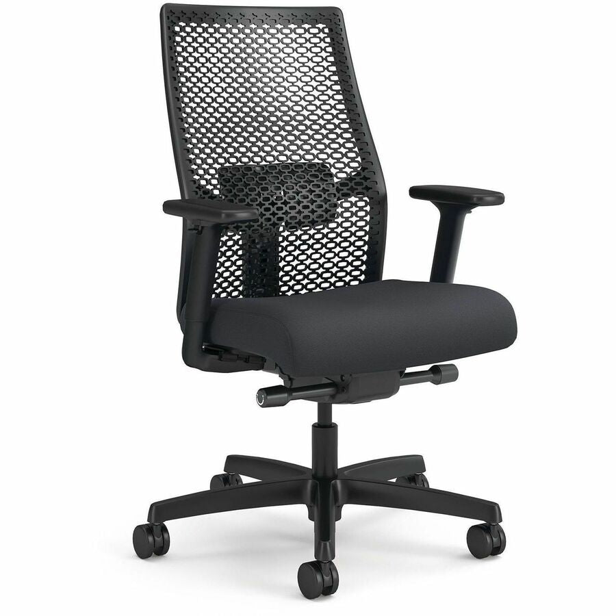 HON Ignition ReActiv Back Task Chair - Fabric Seat - Fabric Seat Material - Mesh Back Material - Black Frame Color - 5-star Base - Charcoal, Basalt - Armrest - 1 Each