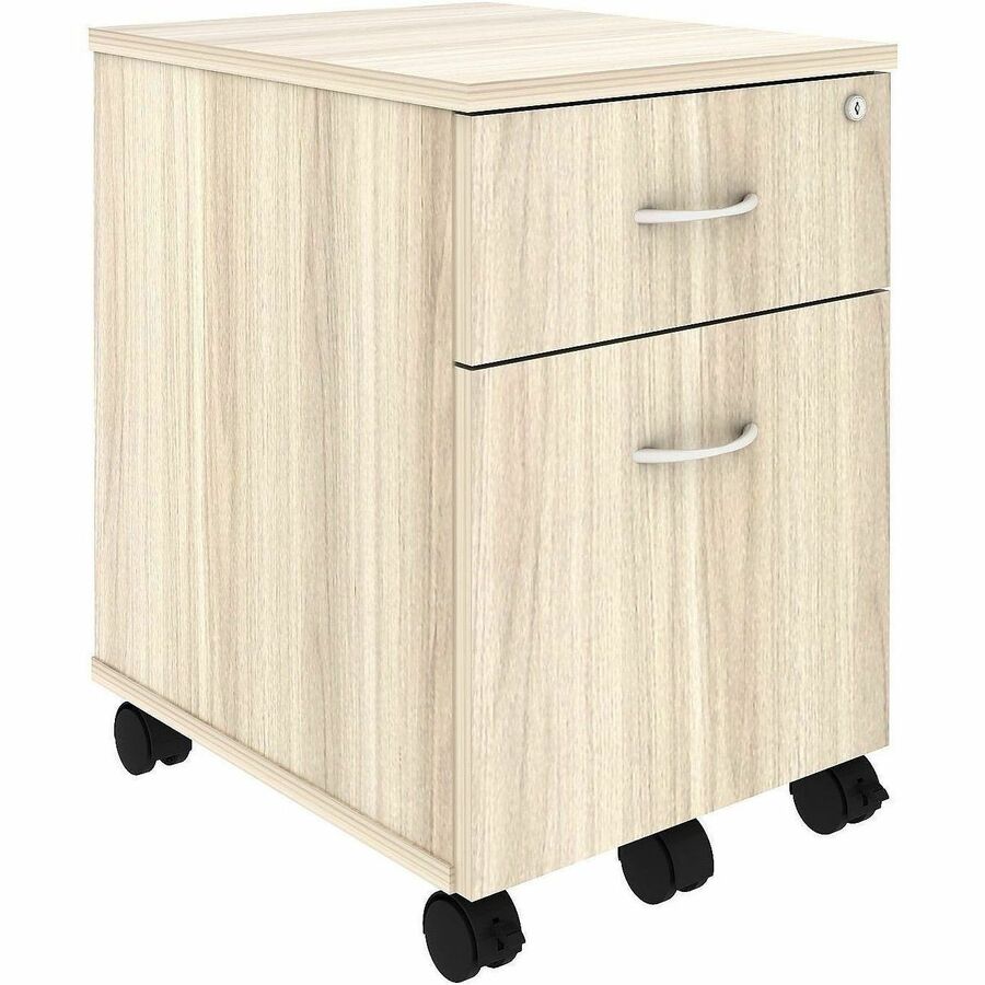 Lorell Essentials 2-Drawer Mobile Pedestal - 22.9" Height x 15.7" Width x 19.9" Depth - Total Drawer(s): 2 - Material: Laminate - Finish: Modern Elm, Laminate - Versatile, Dual Wheel Caster, Mobility, Adjustable Feet, Locking Casters - For Office, File...