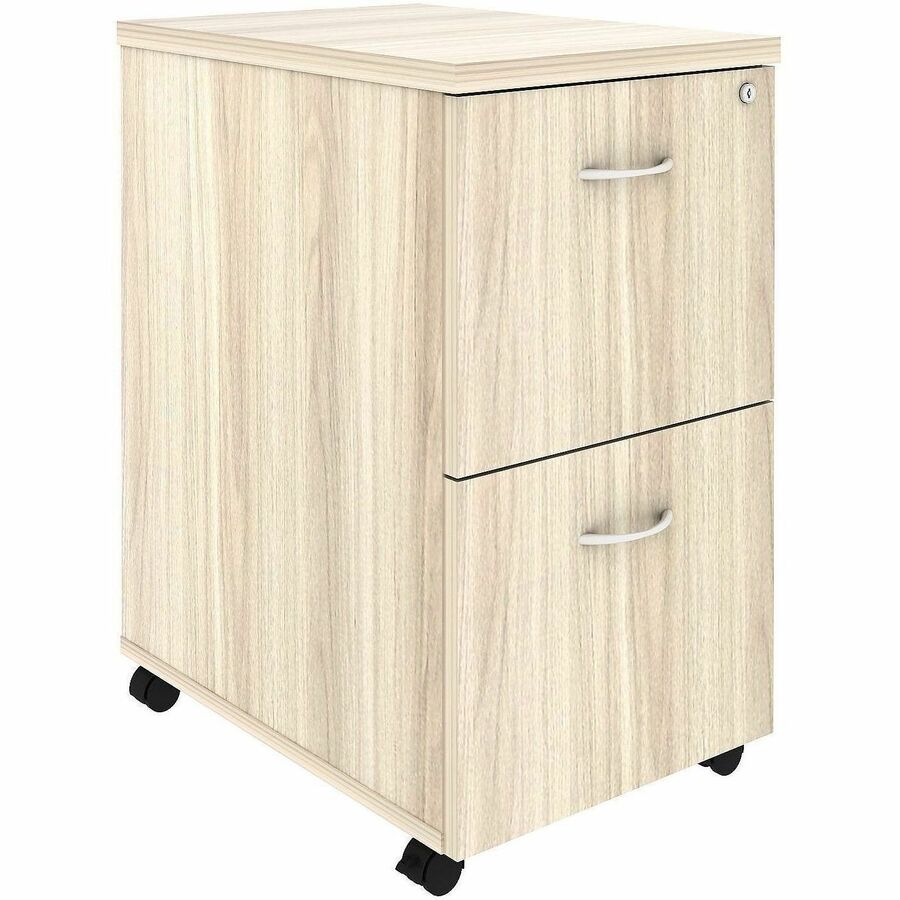 Lorell Essentials 2-Drawer Mobile Pedestal - 28.3" Height x 16" Width x 22" Depth Pedestal - Total Drawer(s): 2 - Material: Laminate, Metal - Finish: Modern Elm, Laminate, Silver Brush - Dual Wheel Caster, Mobility, Durable - For File - 1 Each