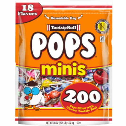 Tootsie Pops Minis Assorted Flavors - Watermelon, Raspberry, Chocolate, Cherry, Grape, Orange, Strawberry, Green Apple, Fruit Punch - 200 / Bag