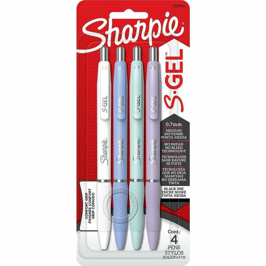 Sharpie S-Gel, Trending Colors, Medium Point (0.7mm) - Retractable - Black Ink - Gel-based - Assorted Plastic Barrel - Writing, Home, School, Office - 4 / Pack