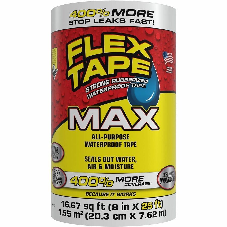 FLEX SEAL Flex Tape - 25 ft Length x 8" Width - White - Water Resistant, Moisture Resistant, UV Resistant, Temperature Resistant, Weather Resistant, Water Proof - For Multipurpose, Multi Surface - 3 / Carton
