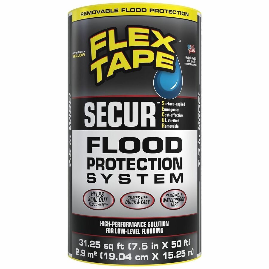 FLEX SEAL SECUR Low-Level Flood Protection Tape - 16.67 yd Length x 7.50" Width - Yellow - Water Proof - For Nonporous Surface, Smooth Surface - 2 / Carton