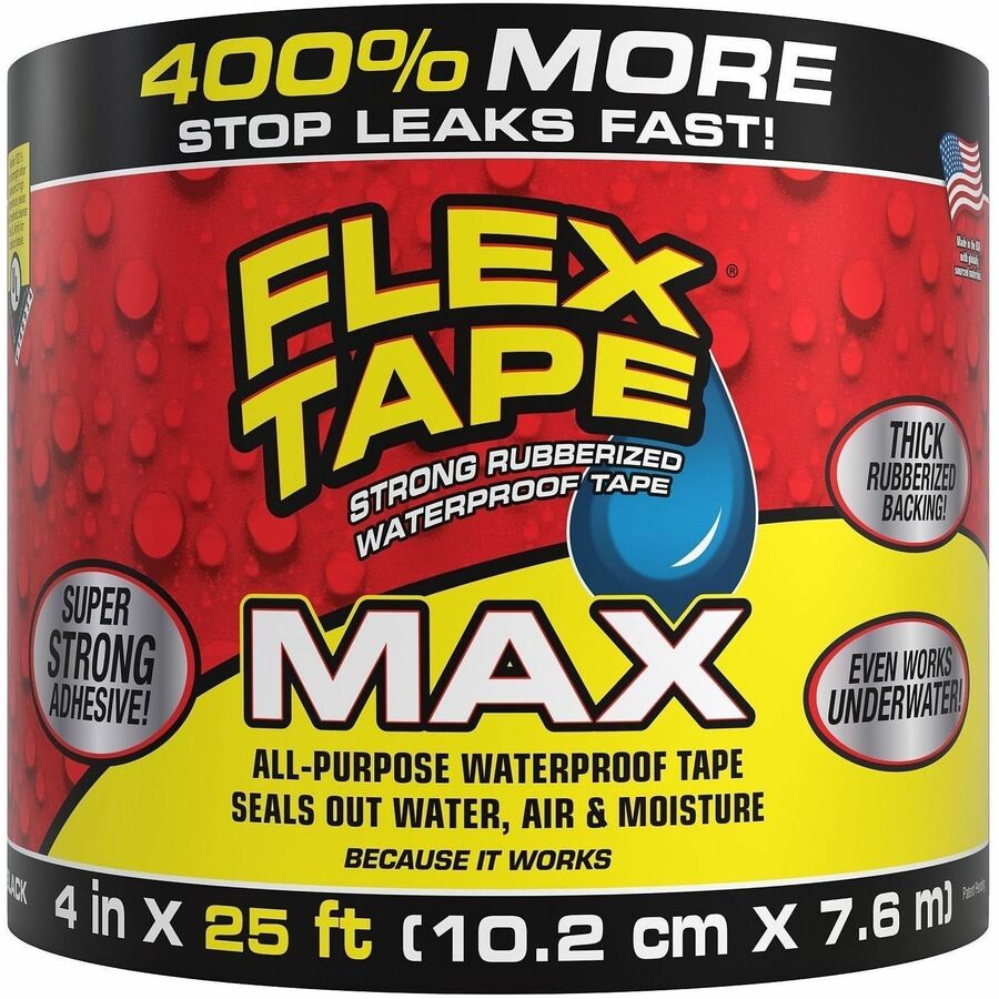 FLEX SEAL Flex Tape - 25 ft Length x 4" Width - Black - Polymer - Water Resistant, Moisture Resistant, UV Resistant, Temperature Resistant, Weather Resistant, Water Proof, Tear Resistant, Abrasion Resistant - For Multipurpose, Multi Surface - 3 / Carton