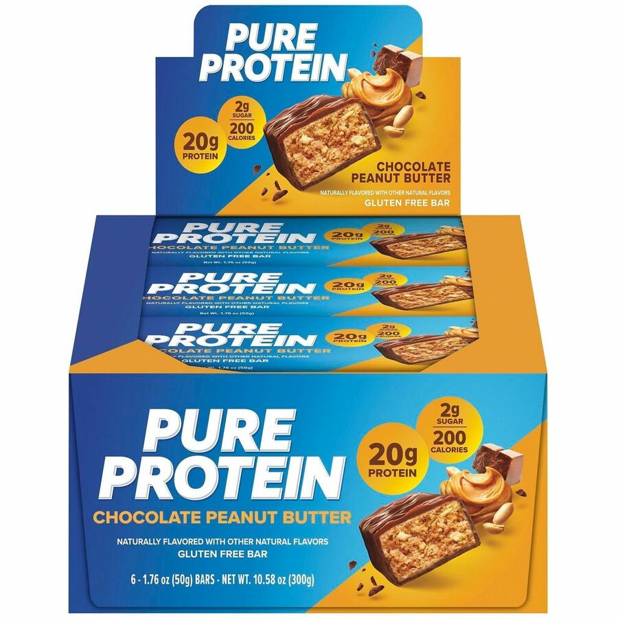 Pure Protein Bars - Low Sugar, Gluten-free - Peanut Butter Chocolate, Natural - 6 / Box