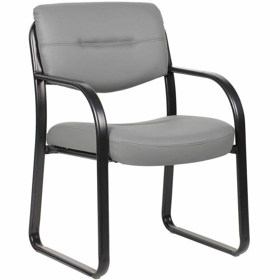 Boss Leather Sled-Base Side Chair - Sled Base - Gray - 1 Each