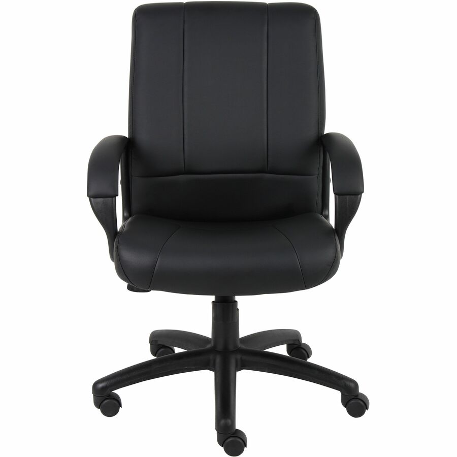 Boss Caressoftplus Vinyl Executive Mid Back Chair - Mid Back - 5-star Base - Black - Fabric - Armrest - 1 Each