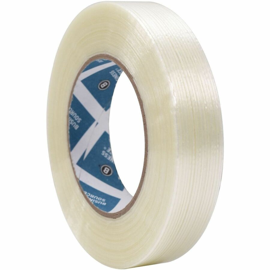 Business Source Filament Tape - 60 yd Length x 1" Width - 3" Core - White - Film (Fiberglass Reinforced) Backing - 1 Roll