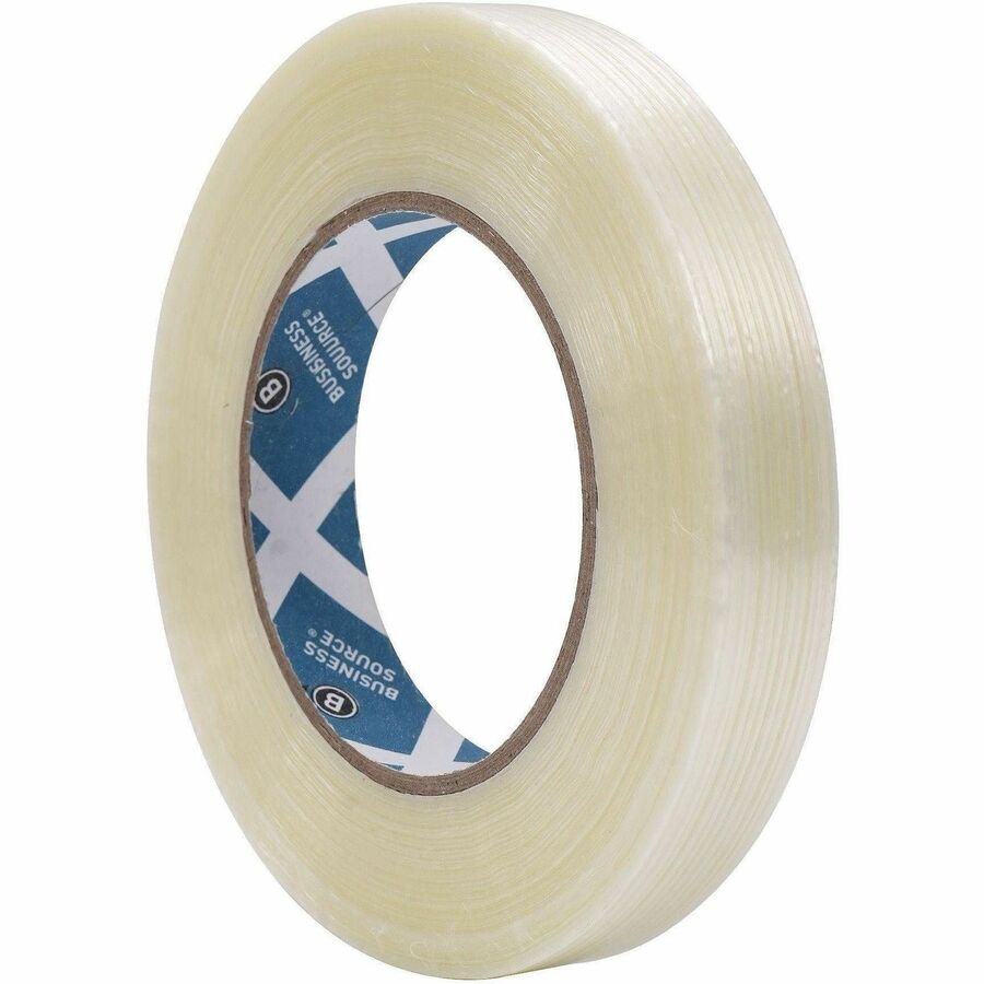 Business Source Filament Tape - 60 yd Length x 0.75" Width - 3" Core - White - Film (Fiberglass Reinforced) Backing - 1 Roll