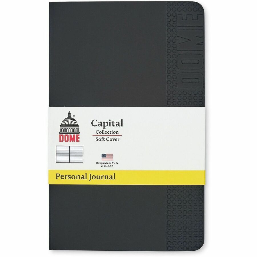 Dome Personal Journal - 5 x 8 Inch Softcover Black Lined Journal Notebook - 192 Pages - 60 lb Basis Weight - 5" x 8" Sheet Size - Bright White Paper - Black Cover - Soft Cover, Acid-free Paper, Pocket, Compact, Flexible Cover, Lightweight, Bleed Resist...