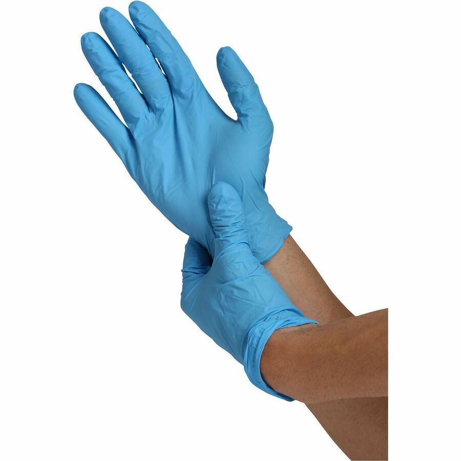 Genuine Joe Premium Nitrile Disposable Gloves - 4 mil Thickness - Medium Size - Nitrile - Blue - Powder-free, Latex-free, Ambidextrous - 100 / Box