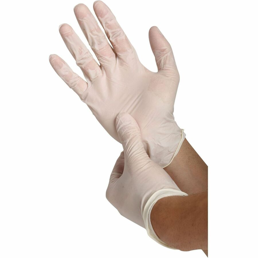 Genuine Joe Powder-Free Latex Work Gloves - 4 mil Thickness - Medium Size - Latex - White - Powder-free - 100 / Box