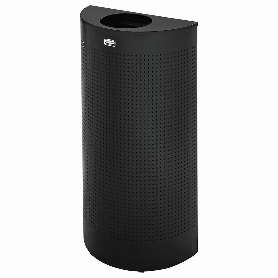 Rubbermaid Commercial Half Round Metallic Waste Receptacle - Open Top - 12 gal Capacity - Half-round - For Indoor, Commercial - Fire Resistant - Perforated, Fire-Safe - 32" Height x 18" Width x 9" Depth - Steel - Textured Black - 1 Each