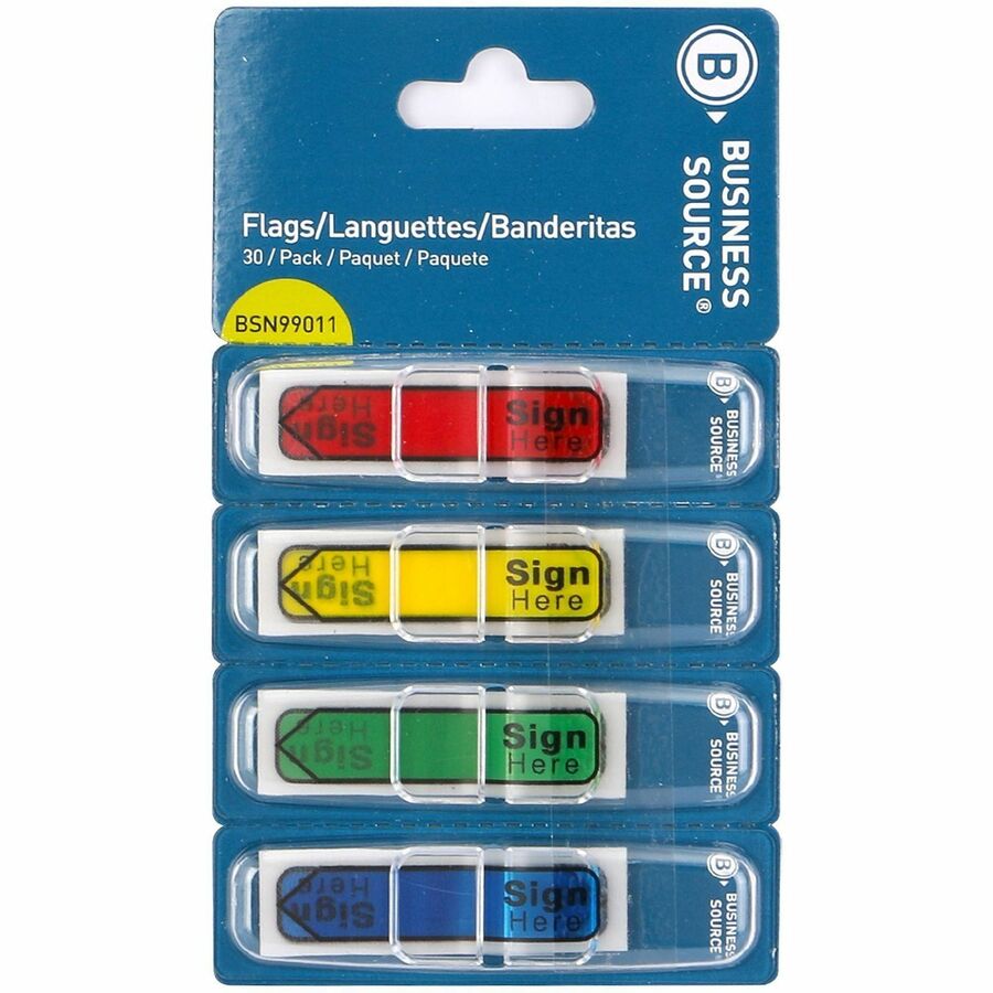 Business Source Flag - 1/2" Flag/Note Length - SIGN HERE - Multicolor - 48 / Carton