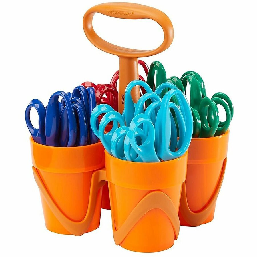 Fiskars Classpack Scissors Caddy with Pointed-Tip Kids Scissors - Child - 5" Cutting Length - Left/Right Safety Edge Blade - Pointed Tip - Assorted - 24 / Pack