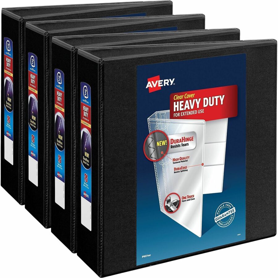 Avery®, One Touch Ring Heavy-Duty asse Binder - 3" Binder Capacity - Letter - 8 1/2" x 11" Sheet Size - 670 Sheet Capacity - 3 1/2" Spine Width - 3 x 3" Ring - Fastener: D-Ring - Pocket: 4, Internal - Linen pattern - Polypropylene - Black - Recycled...